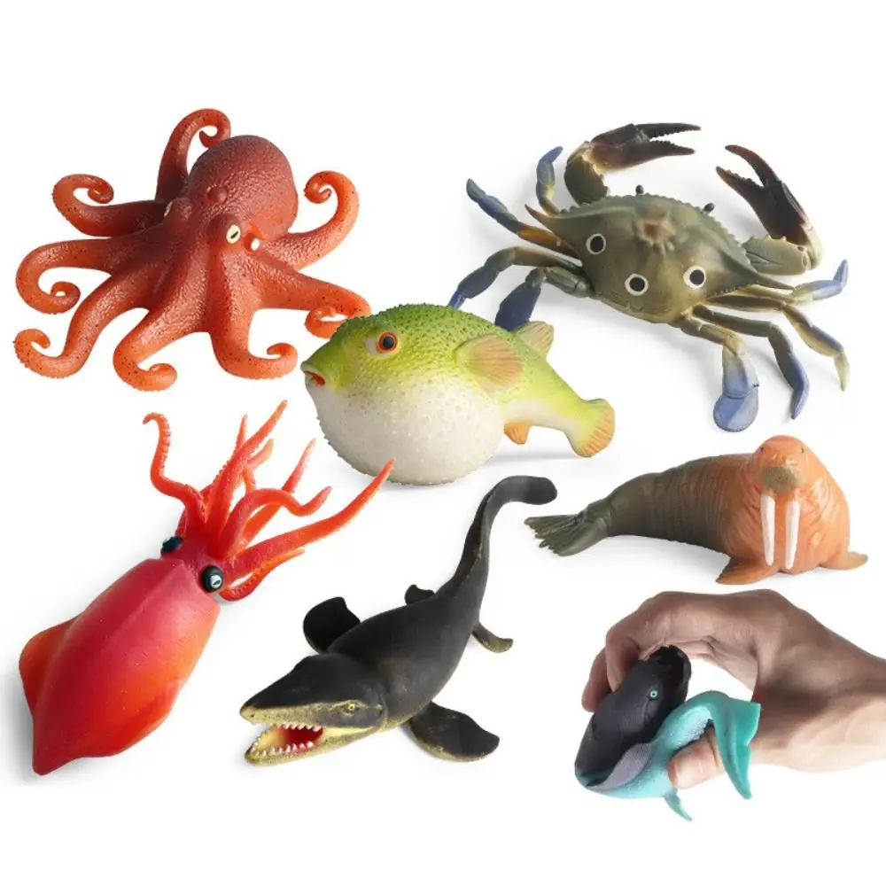 Soft Squid Squeeze Sea Animals Pufferfish Crab Model Simulation Marine Animals TPR Action Figures Sea Life Model Children Toy