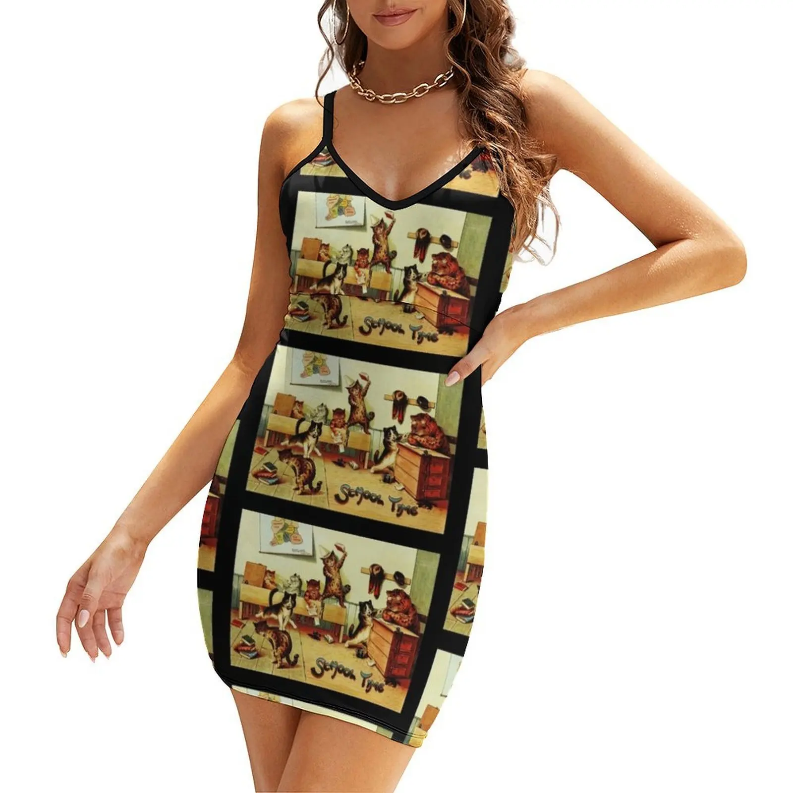 

School Time Cats Louis Wain Sling Dress dresses for special events evening dress ladies beach outfits for women