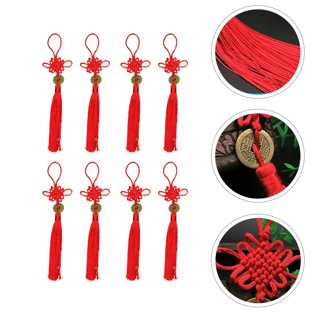 8 Pcs Ancient Coin Chinese Knot Car Hanging Decor Tassel Decorate Commemorative Home Door Pendant Polyester Adornment Garland