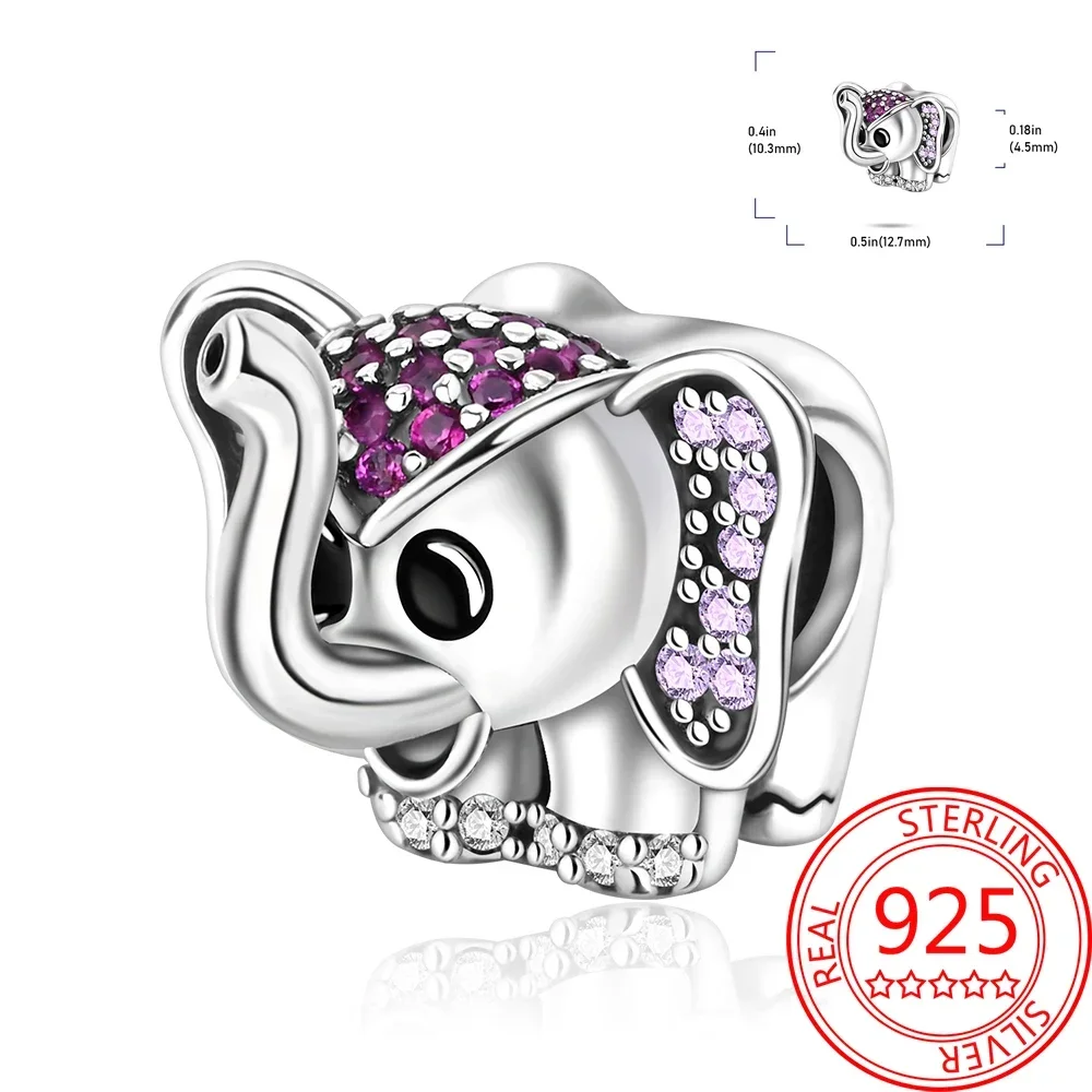 Creative 925 Sterling Silver Large Ear Flower Fang Elephant Charm Fit Bracelet Necklaces Women's Pet Party Jewelry Accessories