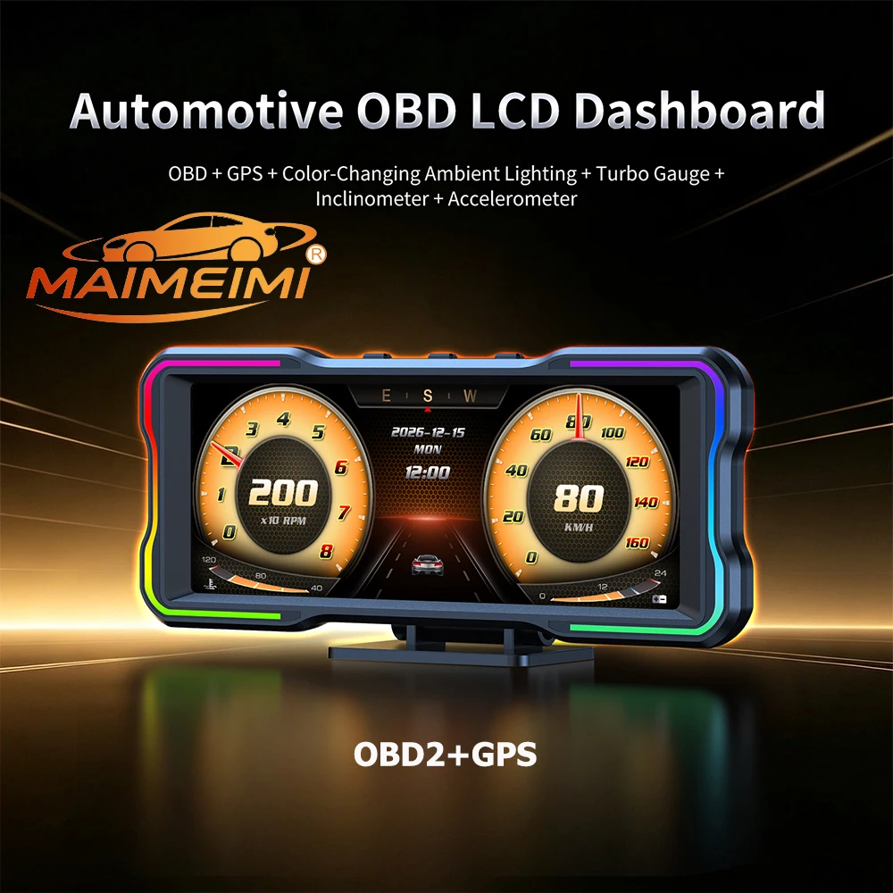 Smart Dynamic Emoticons+Drive Score 6.2inch TFT LCD Screen OBD2+GPS HUD Car Digital Gauge Speed/Clock/RPM Head up Display