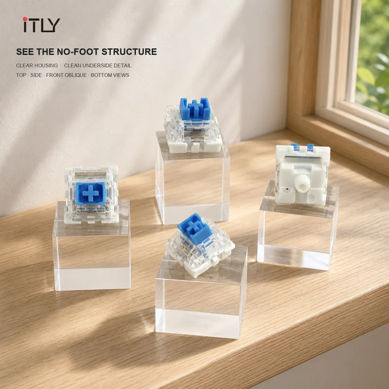 Pinless Blue Clicky Fidget Switch No Feet Stress Relief Toy with KP08 Black Switch Puller Adult Anti Anxiety Desk Gadget