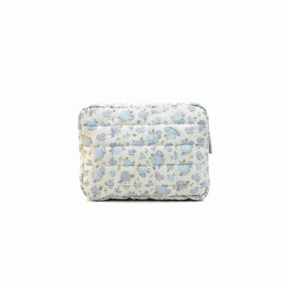 Cute Quilted Cosmetic Bag Soft Cotton Large Capacity Toiletry Bag Butterfly Pattern Floral Print Wash Bag Women Girls