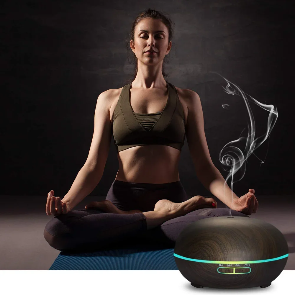 Aroma Diffuser Aromatherapy Ultrasonic Air Humidifier Wood Grain 14 Colors Light Auto Shut Off for Home Yoga Office SPA 300ml