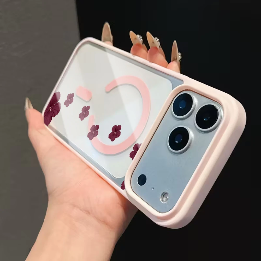 Vintage-Blumen Transparente Hülle für Magsafe iPhone 15 16 13 Pro Max 17 14 11 13 12 Pro Max Plus Hülle Magnetisches Kabelloses Laden Coque – Detail 10