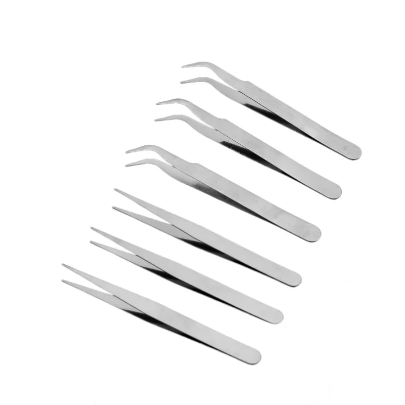 Precision Stainless Steel Tweezers Industrial Grade Straight Curved Tip Handheld Tools For Micro Electronics Soldering