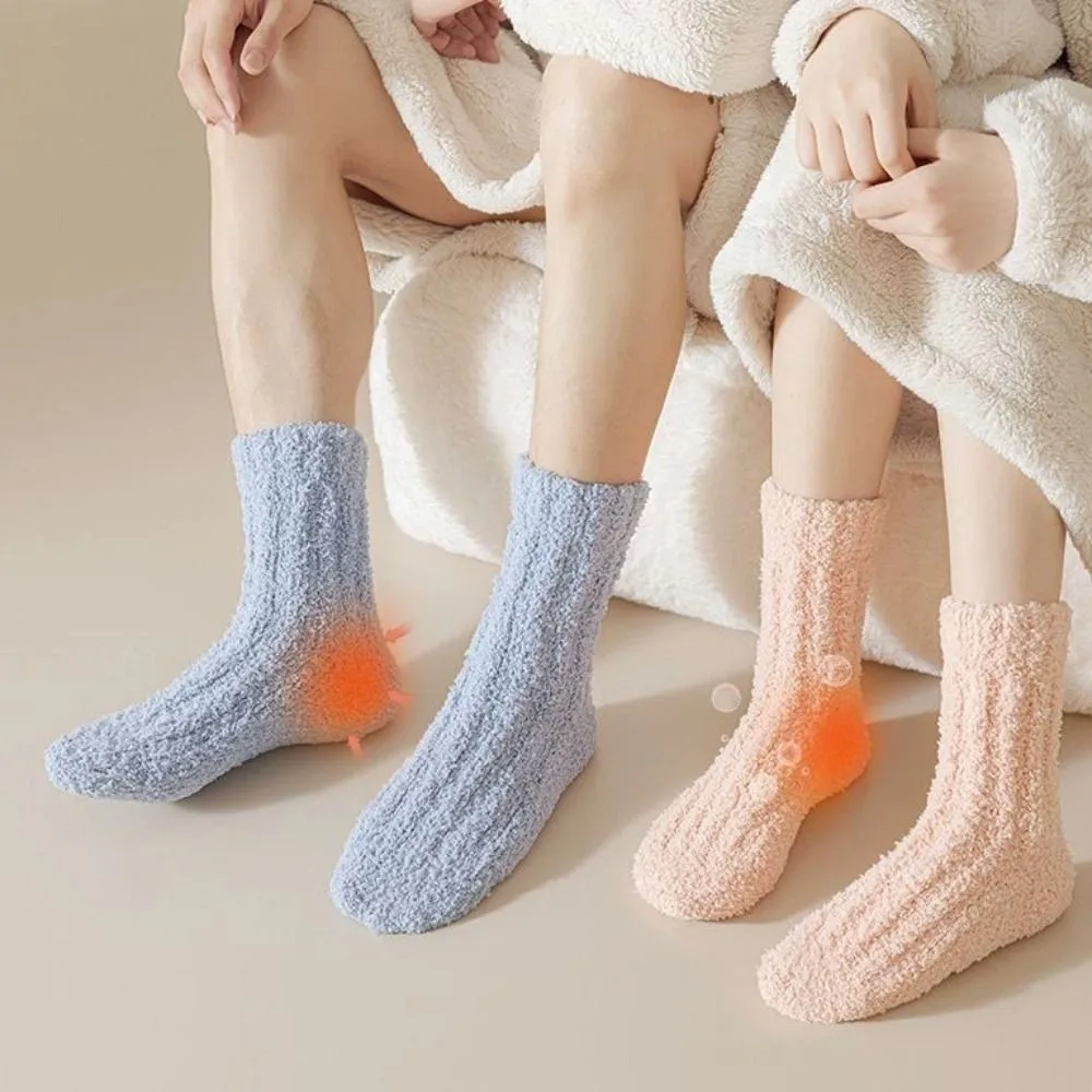 4 أزواج Kawaii سميكة المرجان جوارب صوف النوم الشتاء الطابق أفخم الجوارب الجوارب بسيطة منتصف جوارب أنبوبية النساء للإناث الرجال