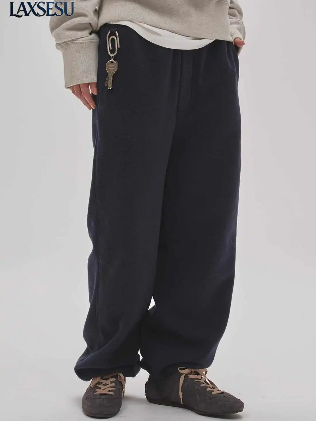 2026 Winter New Product Japanese Lazy Relaxation Solid Color Pants Fleece Warm Leg Tight Sports and Leisure Pants for Women