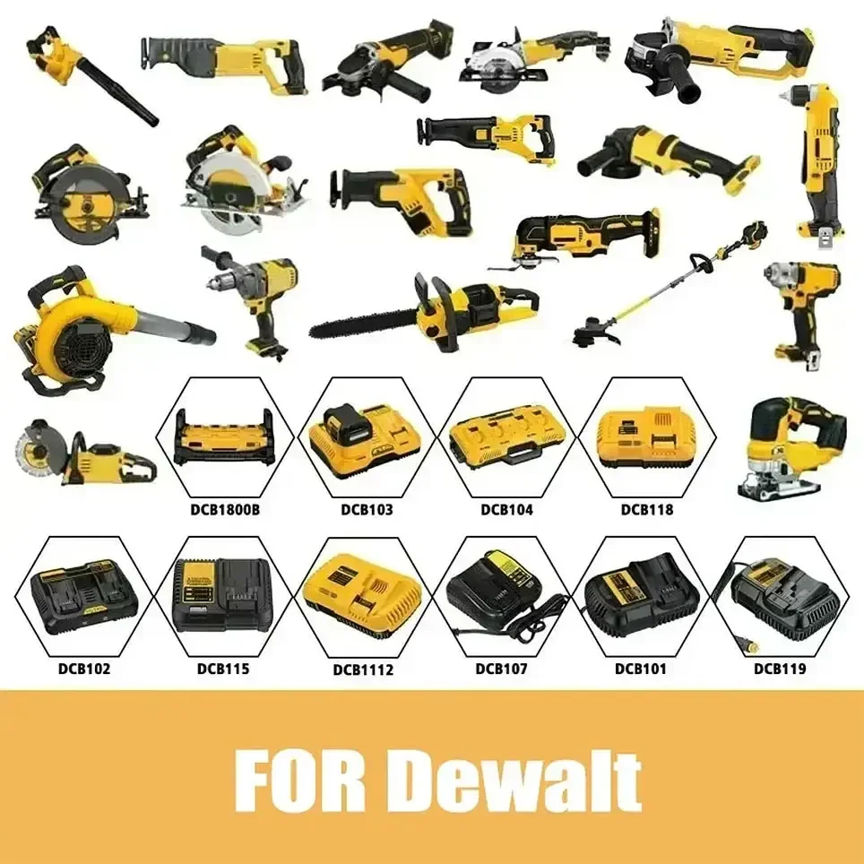 Bateria de lítio para DeWalt Power Tools, 18V, 5Ah, 6Ah, 8Ah, 18650, DCB184, DCB200, conjunto de ferramentas elétrico recarregável, 20V, 5000mAh