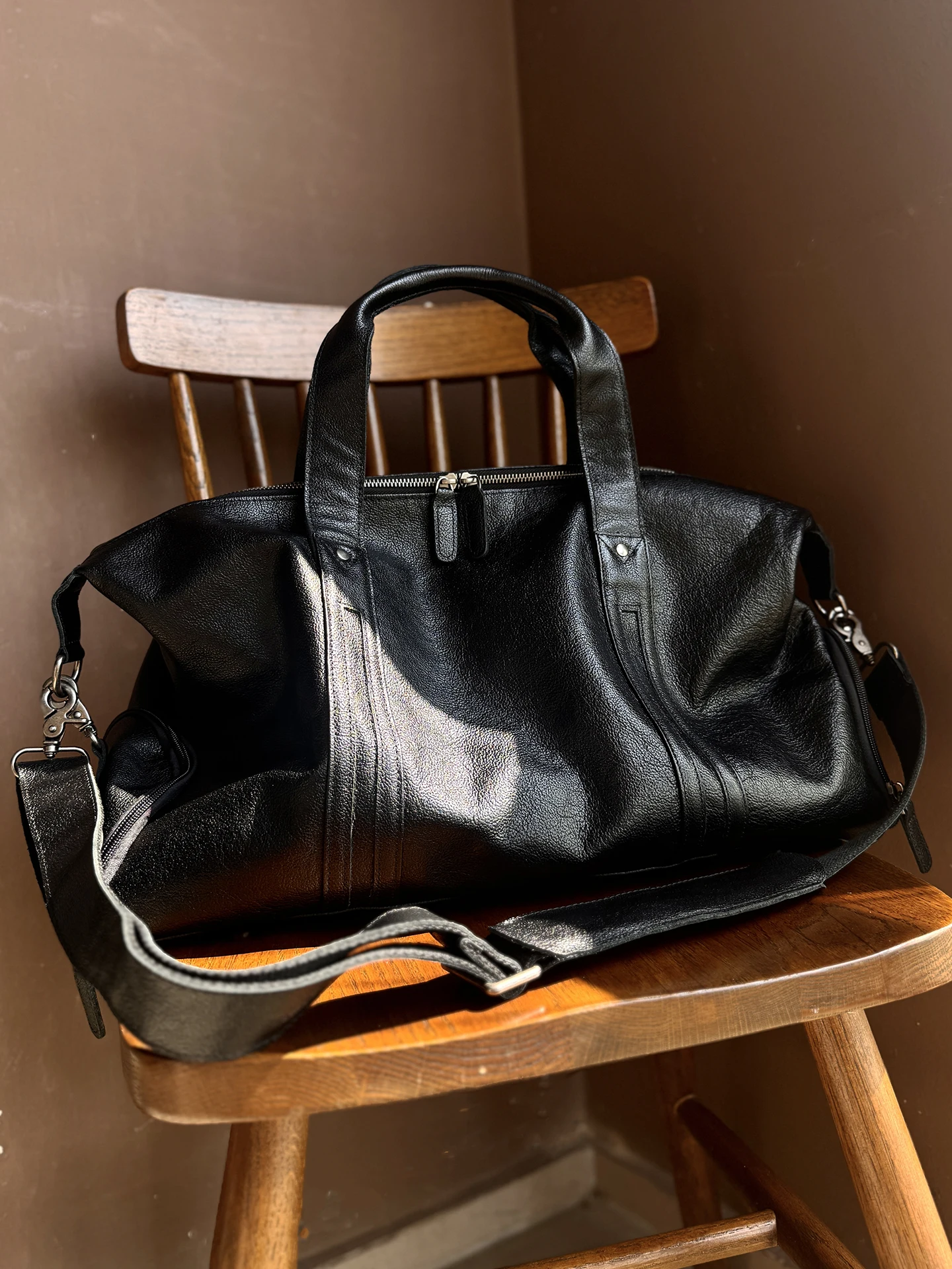 

Men's Genuine Leather Handbag Casual Fitn Portable Travel Bag Large Capaci Busin oulder Bag Canvas Zipper Cl...