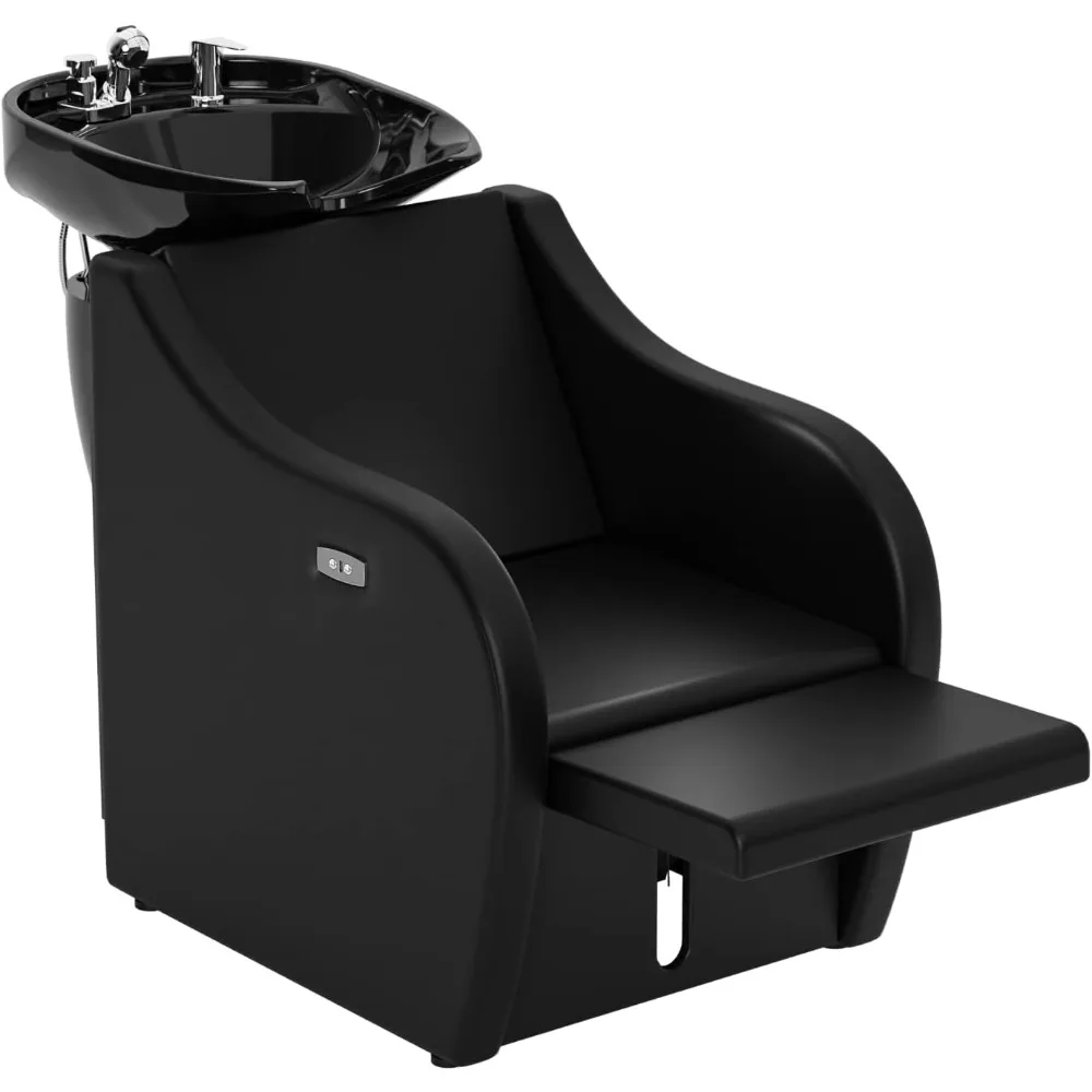 

Shampoo Bowls for Salon Electric Shampoo Chair with Reclining Legrest & Tilting Porcelain Shampoo Sink, Backwash Barber Chair