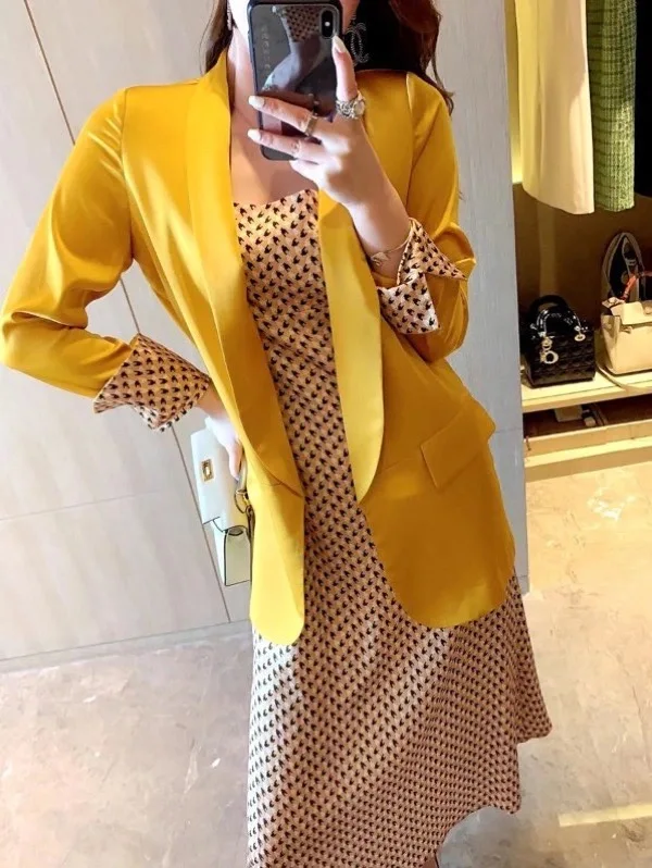 Dresses For Women Blazer 2 Piece Set Cardigan Top Houndstooth Sundress Two Piece Set Outfit Female Summer Elegant Dress Clothes