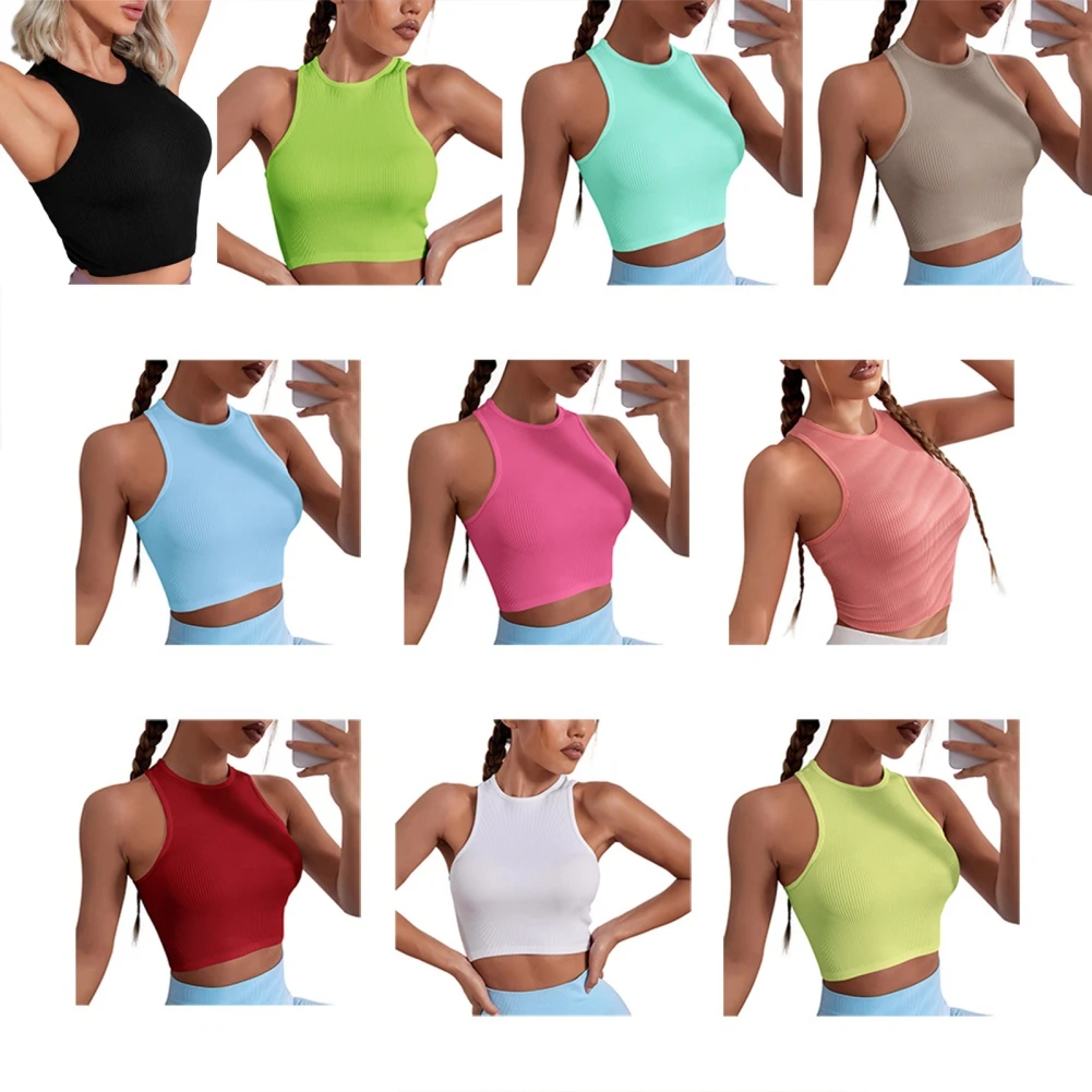 Woman Yoga Vest Fitness Gym Soft Sports Crop Tops Seamless Quick Dry Streetwear Workout Breathable Crop Tank Tops Without Pads