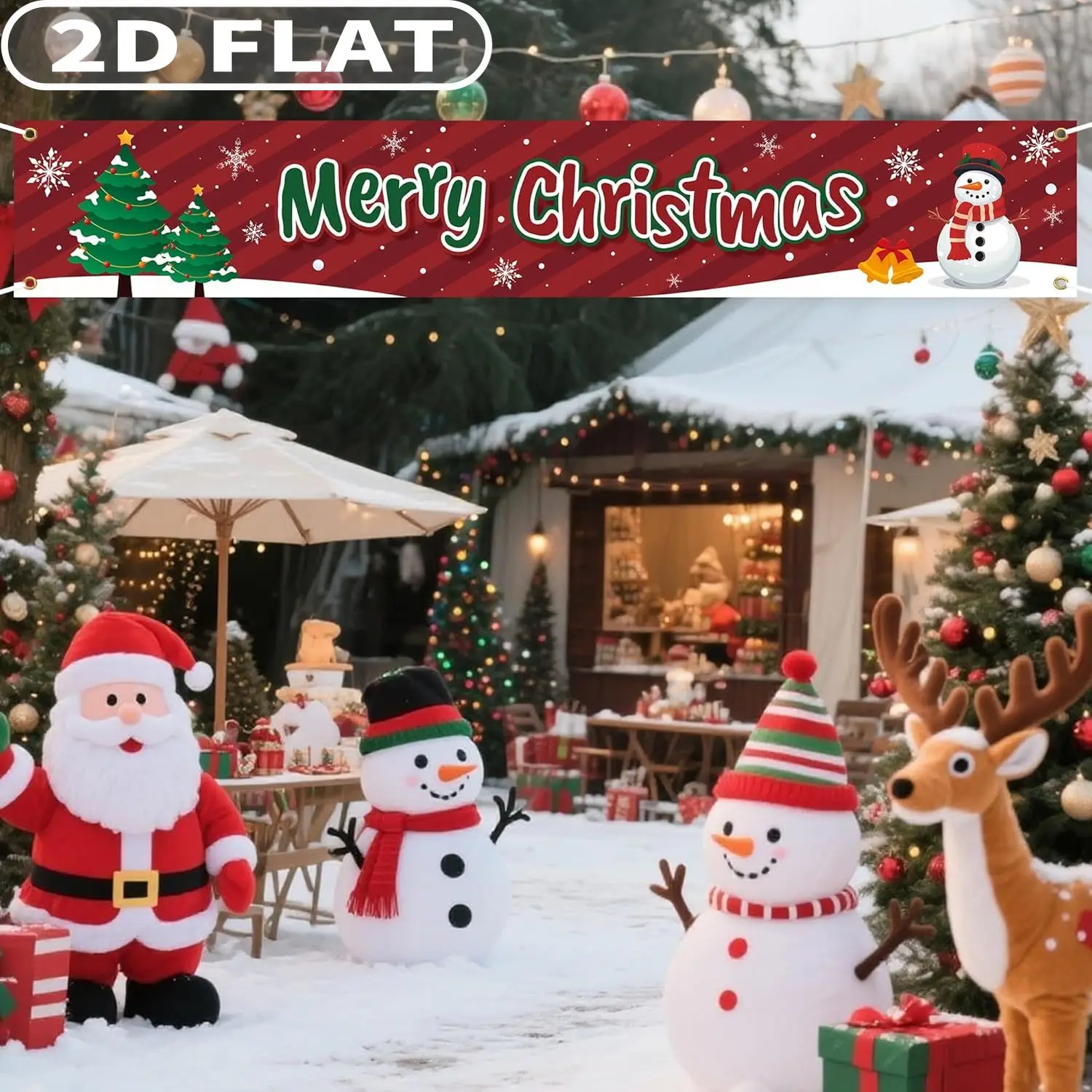 1pc Christmas Tapestries, 2x10FT Durable Polyester Merry Christmas Banner, Large Xmas Tree Snowman Banners Yard Fence Decoration