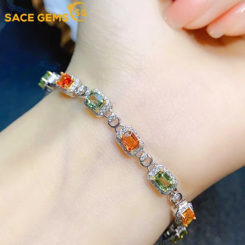 

SACE GEMS New 925 Sterling Silver 3*5MM Natural Colourful Sapphire Bracelrts for Women Engagement Cocktail Party Fine Jewelry