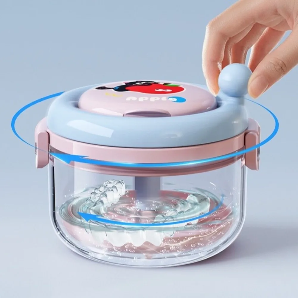 2-in-1 Denture Cleaning Box Double Layer Hand Cranked Braces Storage Box with Strainer with Mirror Orthodontic Retainer Box