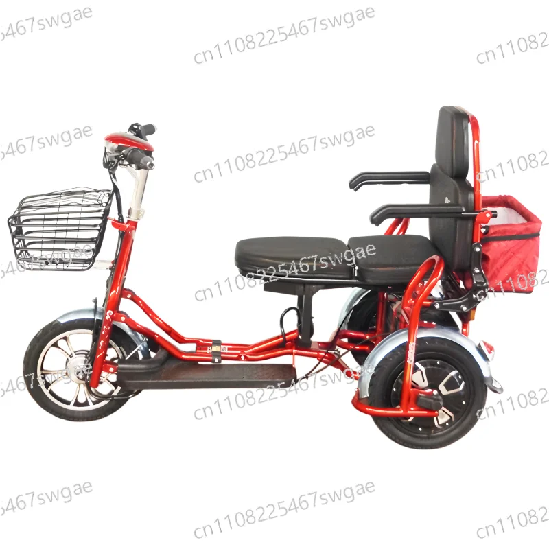 

Семейный складной трехколесный скутер для людей с ограниченными возможностями (до 180 кг) ° Регулируемый трехместный электрический скутер-трицикл с 2 корзинами