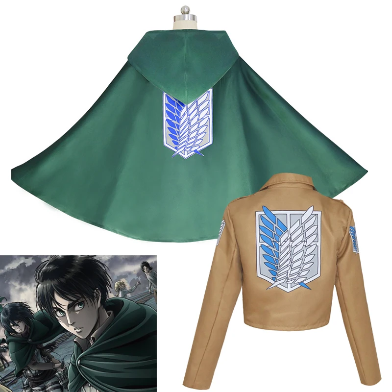 Atak na Tytana Kostium Cosplay Anime Shingeki no Kyojin Cosplay Kurtka Płaszcz Eren Scout Legion Zielony Peleryna Płaszcz Kostium Halloween