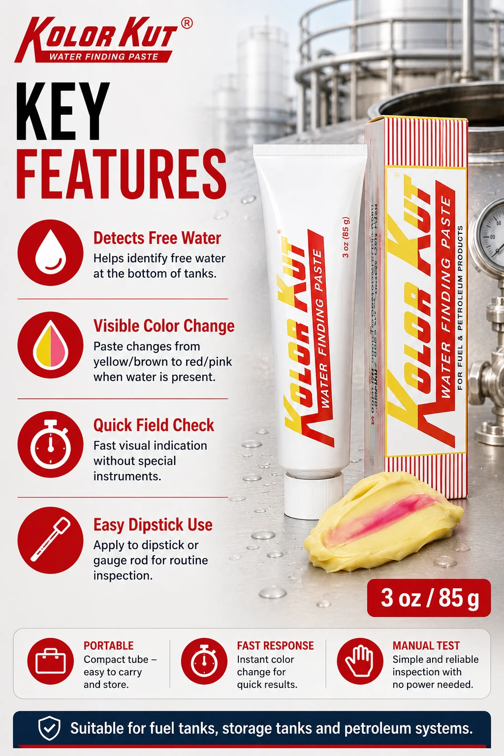 Original Kolor Kut Wasserfindungspaste 3oz Ölstandsanzeigepaste zur Kraftstoff-Wasser-Niveau-Erkennung Petroleum-Testwerkzeug – Detail 2