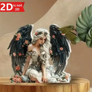 一件2D立體優雅天使擺件,擁有黑色大翅膀和玫瑰花,可作桌面裝飾品,非常適合擺放在家中、辦公室或咖啡館,也是一份獨特的禮物。 8 最佳銷售 天使裝飾 - №5