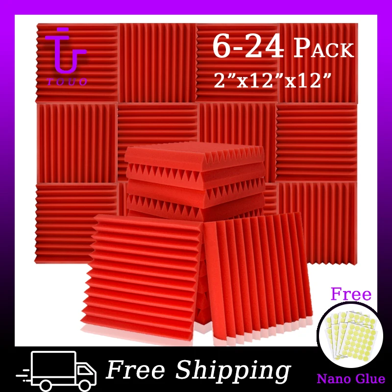 

TOUO Recording Studio Treatments Foam Panels 6-24 Pcs Acoustic Wedge Wall Soundproofing Fireproof Sticker Sound Insulator