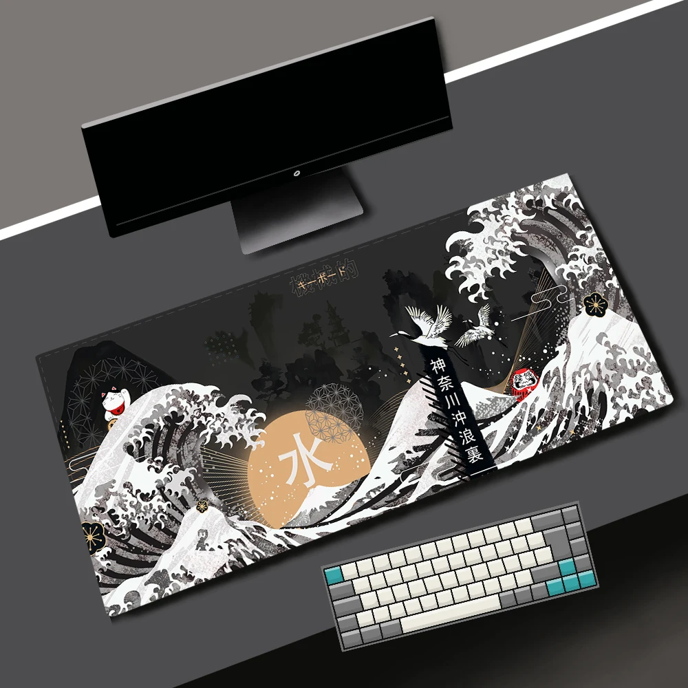 일본 가나가와 데스크 매트 블랙 게이밍 마우스 패드 게이머 키보드 데스크 패드 용 사무용품 노트북 사무실 카펫 대형 마우스 패드