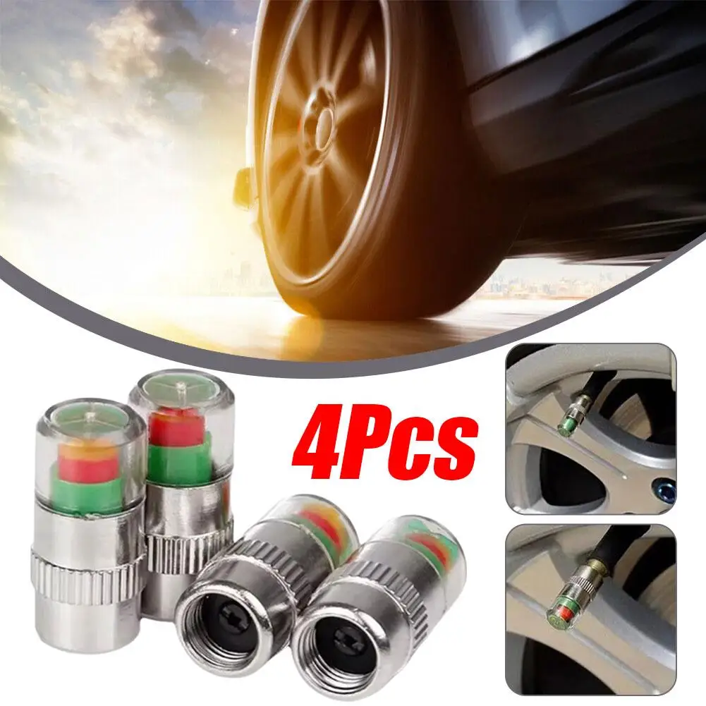 4 Pack Car Tire Pressure Indicator Tire Pressure Gauge Indicator Cap Sensor Core Monitor Alarm B1g2