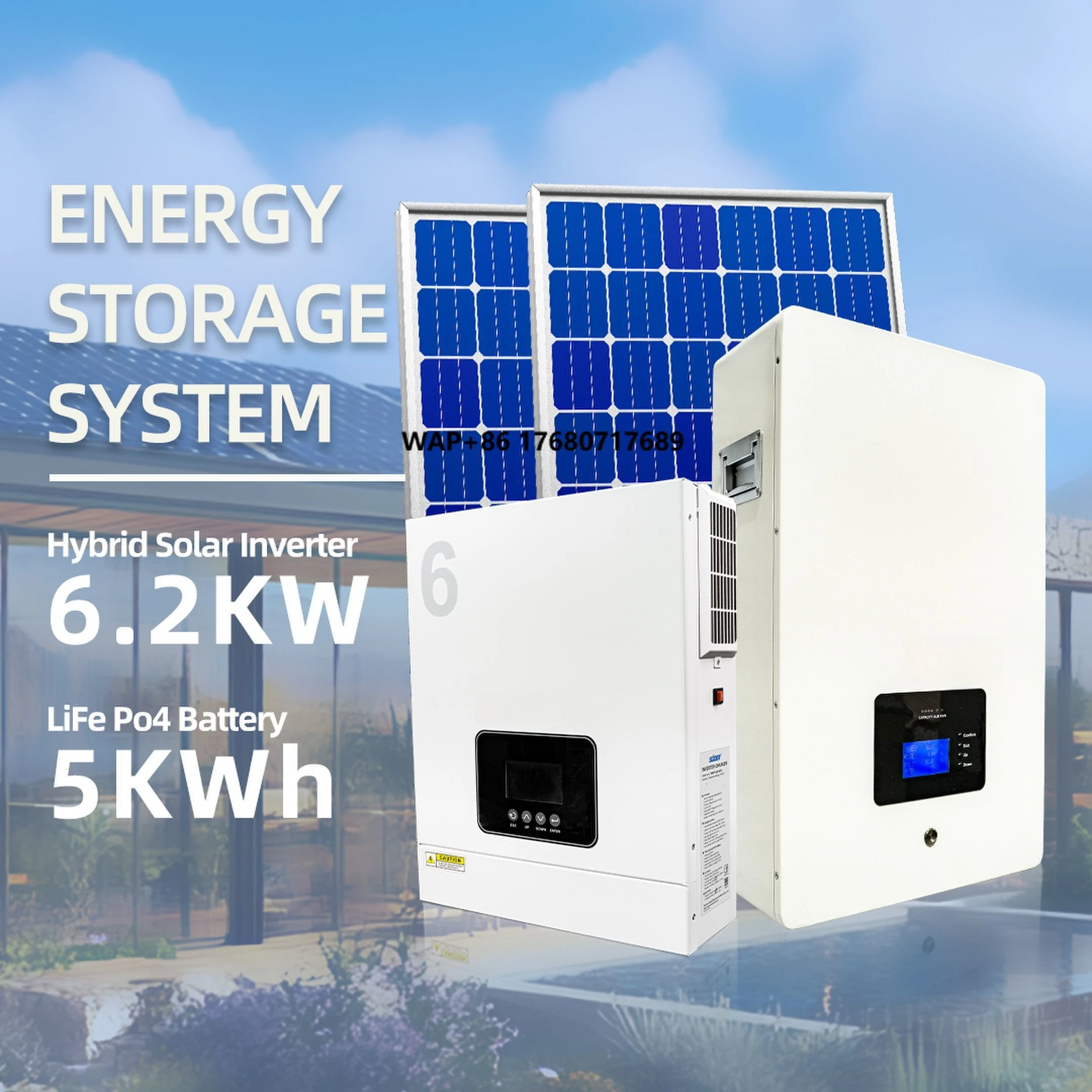 

For SUOER 5KWH Lithium Ion Battery & 6.2KW Hybrid Solar Energy System with MPPT Controller Monocrystalline Silicon Solar Panel