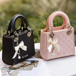 TOUTOU Handbag for Cosmetics Fashion Bow Decor Satchel Purse Metal Pendant Women's Small Tote Bag with Large Capacity Durable