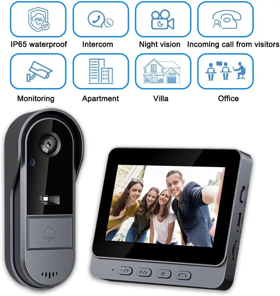 Smart Video Doorbell Wireless , Wireless Doorbell Camera, Two-way audio real-time notification, Night vision,1080p HD camera