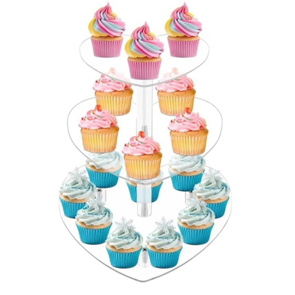 

Heart 3 Tier Acrylic Cupcake Stand Clear Love Shaped Rack Birthday Party Cake Rack Dessert Table Display Cupcake Tier Stand