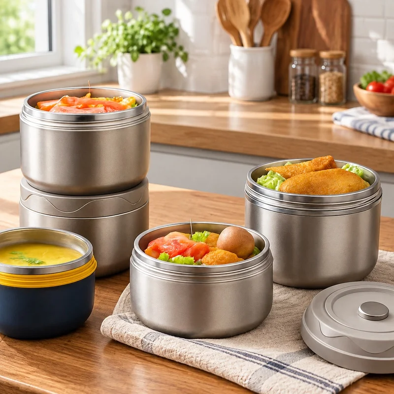 Portable 304 Stainless Steel Food Storage Box with Double Insulation and Carrying Pouch for Work and Study