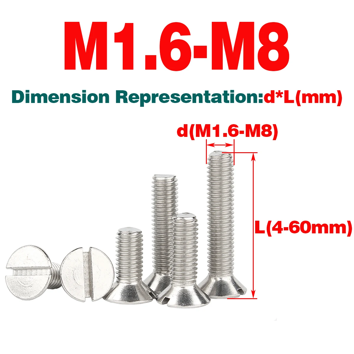 

304 SS Slotted Countersunk Head Screw / Slotted Flat Head Screw M5-M8