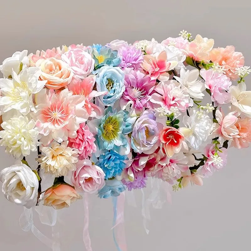 Corona de rosas artificiales para mujer, cinta de flores hawaianas, diadema de boda para vacaciones, accesorios para el cabello
