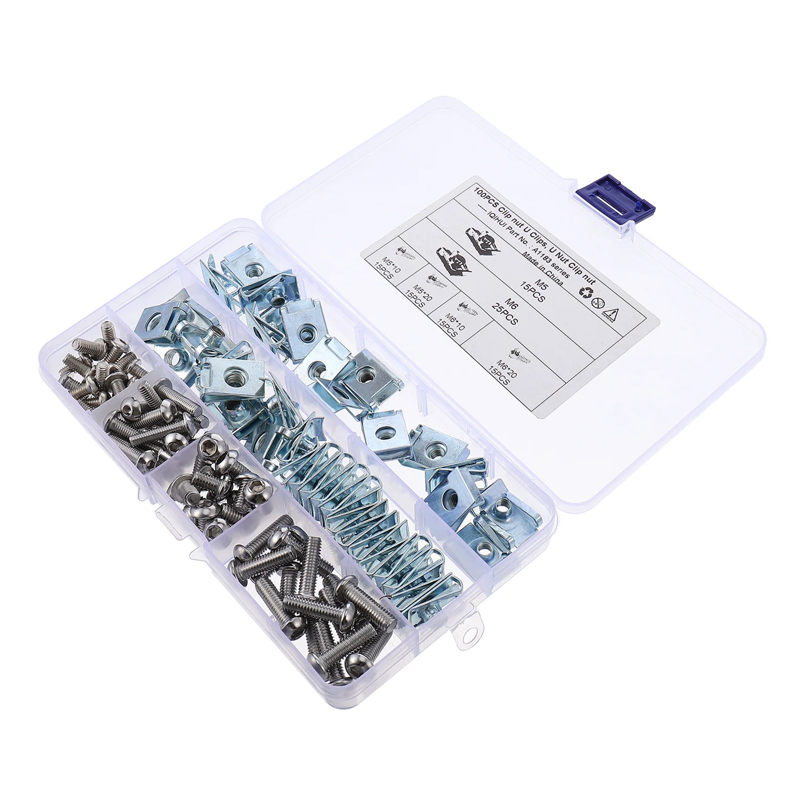 

100pcs Clip Nut Type B Reed Nut Self-Tapping U-Clips Bolts Assortment Kit For Auto Body Panel Bumper Repair Automotive Fasteners