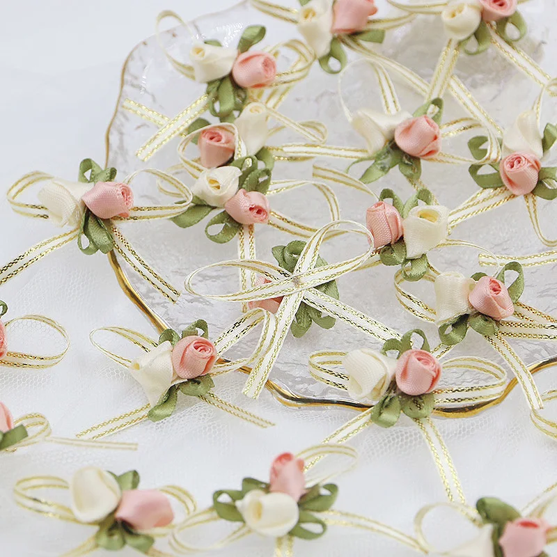 (20 Stück/50 Stück/100 Stück) 4,5cm Rosenknospen-Schleifen Weiß Rosa 2 Rosen-Schleifen Hochzeitsgeschenkbox Haaraccessoires Heimdekoration – Detail 4