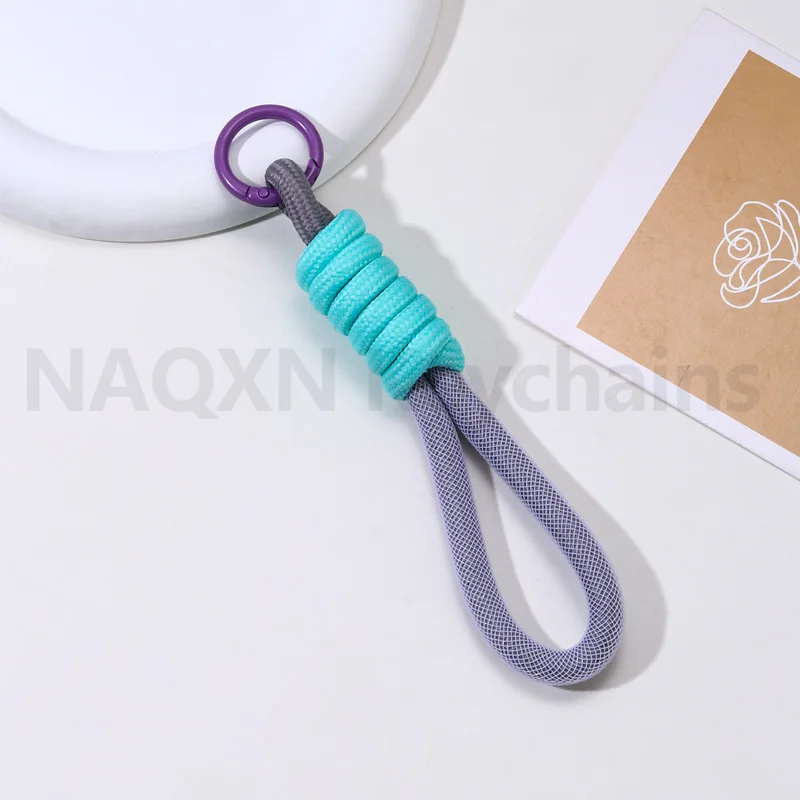 Creative Braided Iridescent Rope Keychain Carabiner Key Ring For Backpack Pendant Accessorie Hanging Cord Jewelry Good Gift