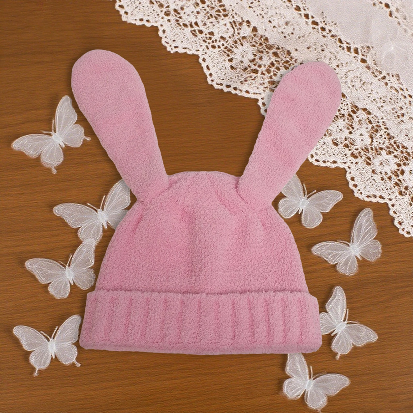 

Rabbit Ears Beanies for Women Cute Knitted Hat with Bunny Ears Warm Winter Caps for Daily Outdoor