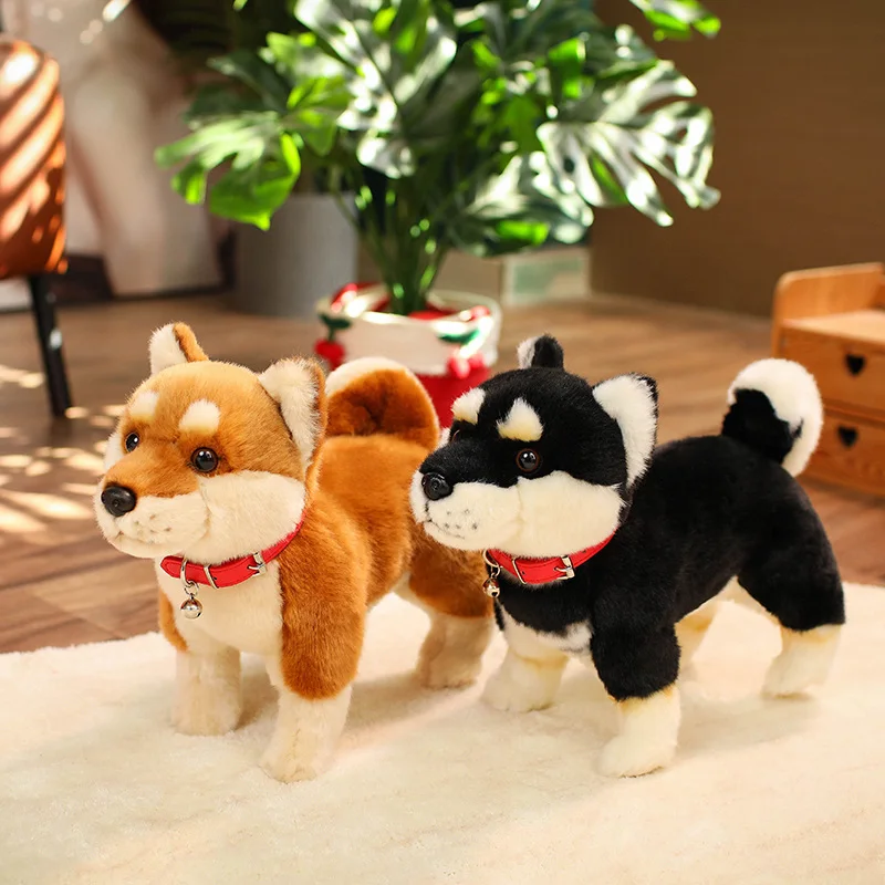 Macio realista shiba inu brinquedo de pelúcia adorável animal de pelúcia marrom preto cão boneca fofinho filhote de cachorro plushies bonito presente decoração para casa
