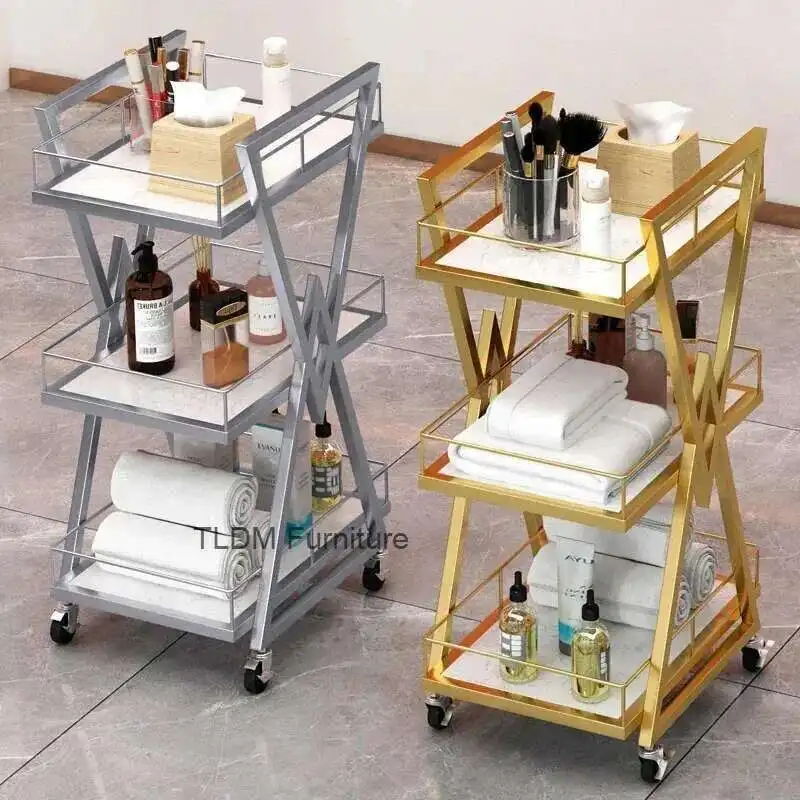 

Salon Trolley Professional Hair Storage Cart Wheels Furniture Cosmetics Spa Auxiliary Trolleys Beauty Hairdresser Acrylic Luxury