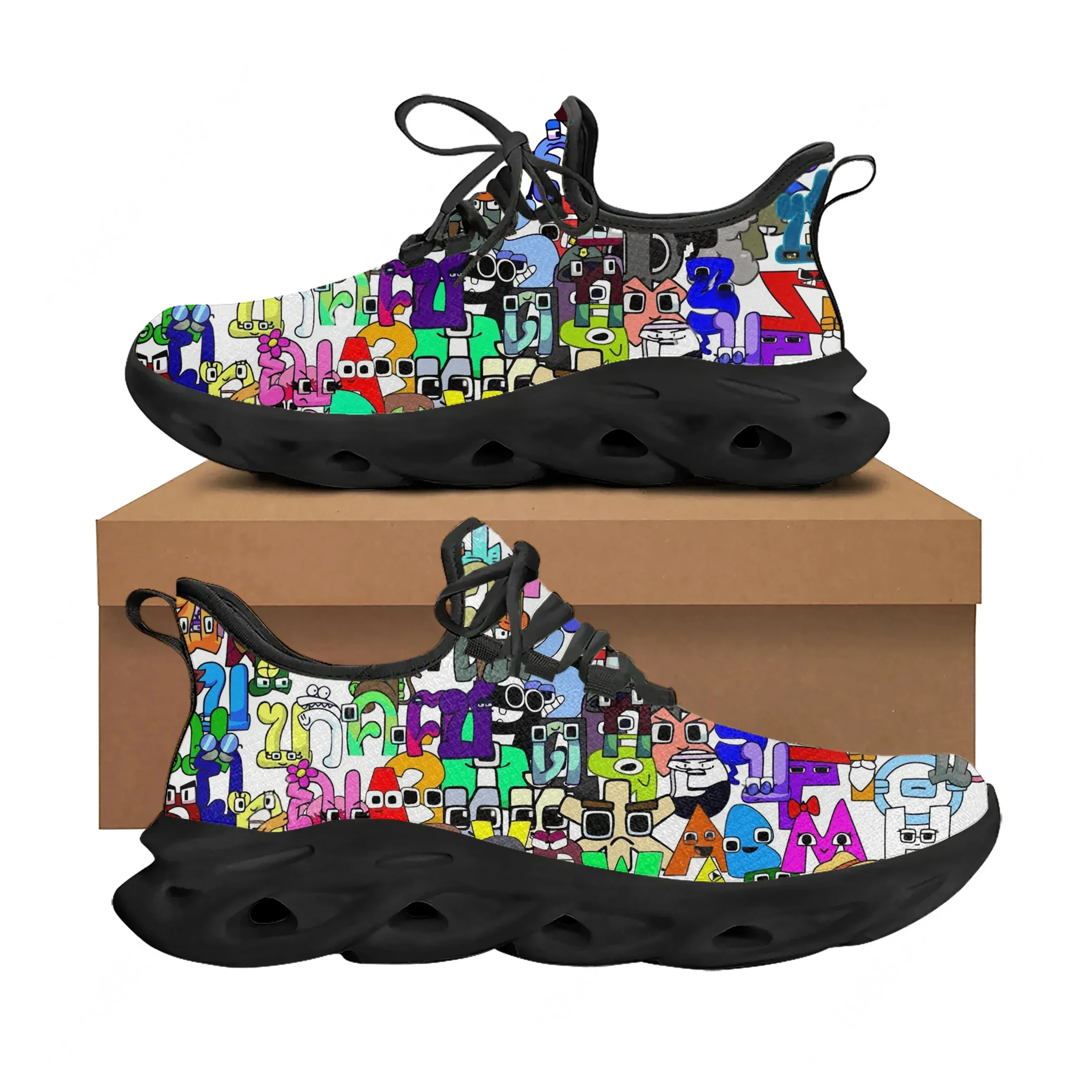 

Кроссовки Alphabet Lore Flats для мужчин, женщин и подростков, спортивная обувь для бега, высококачественная ковбойская обувь на шнуровке с сетчатым верхом