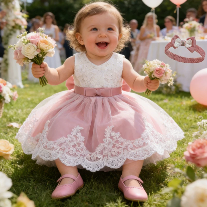 Weißes Kleid für Mädchen, bauschiges Blumen-Prinzessinnenkleid, 3 Monate bis 3 Jahre, Kleinkind-Baby-Mädchen-Kleid, Festzug, Hochzeit, Blumenmädchenkleid, formelles Kleid