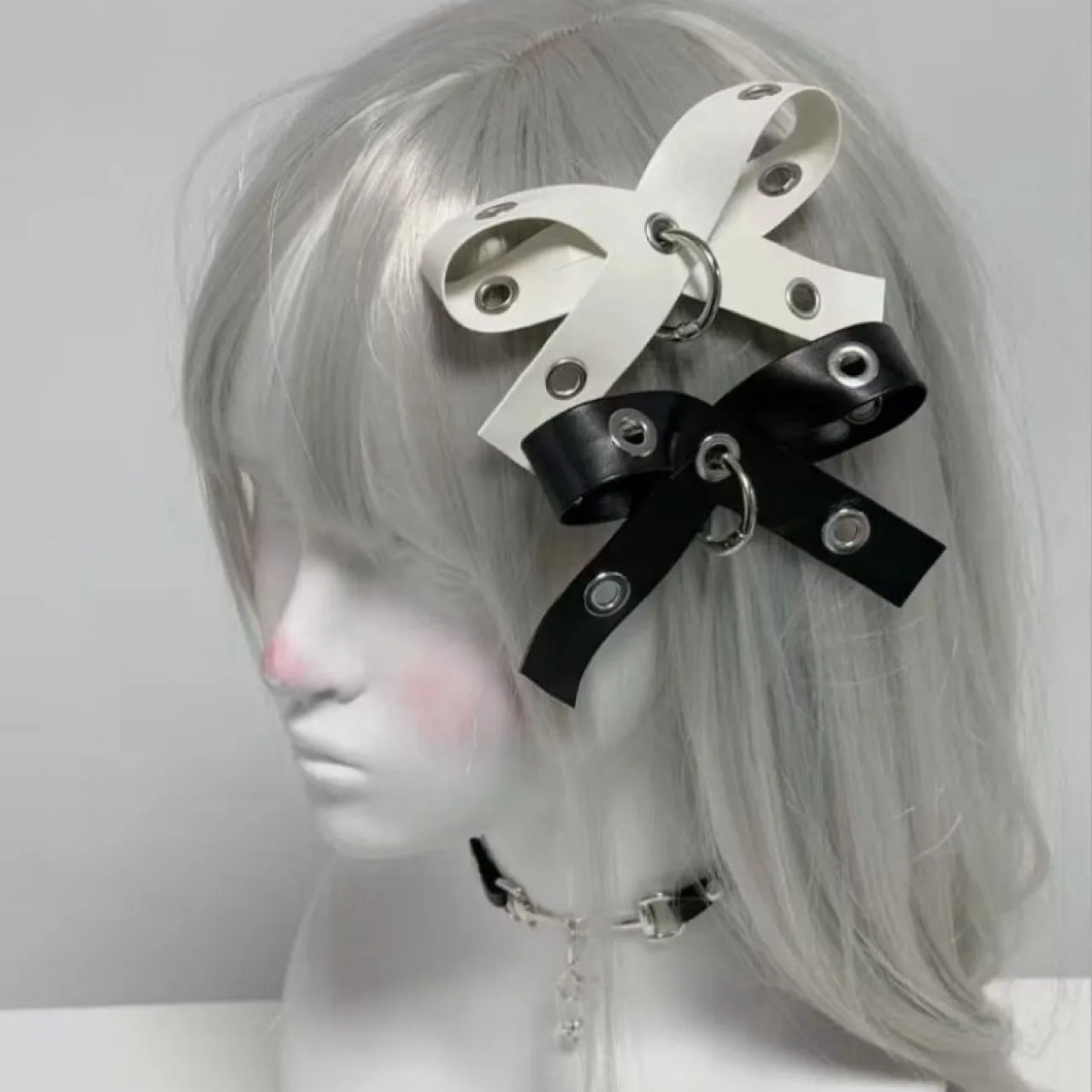 2pcs/set Y2K Gothic Lolita Women PU Leather Bow Hairpins Headdress Punk Hair Clip Harajuku Spice Girls Hop Hip Hair Accessories