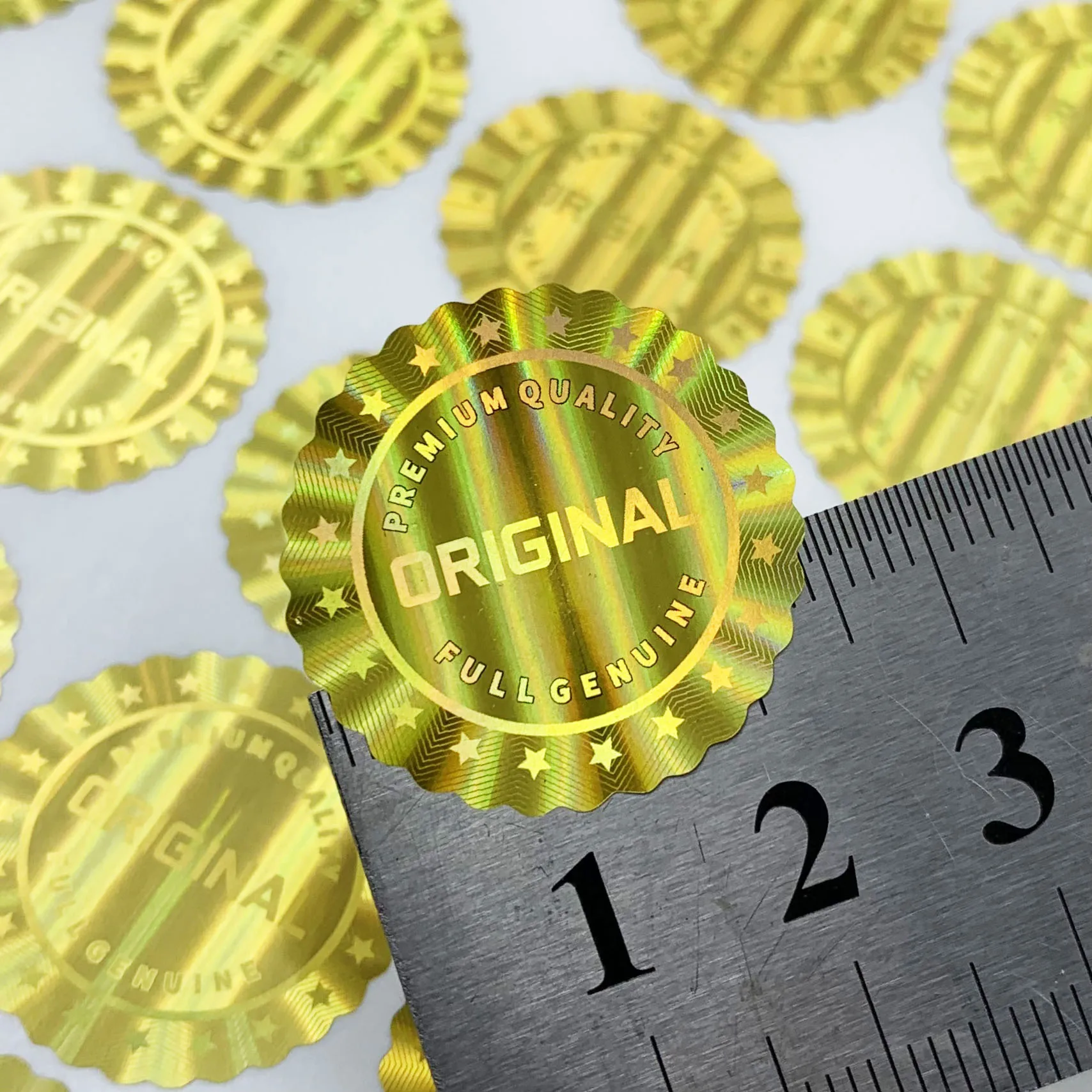 216 قطعة/432 قطعة على شكل زهرة ملصقات ليزر الهولوغرام الذهبية ، ملصقات ملصقات أصلية أمنية مقاومة للماء للاستعمال مرة واحدة