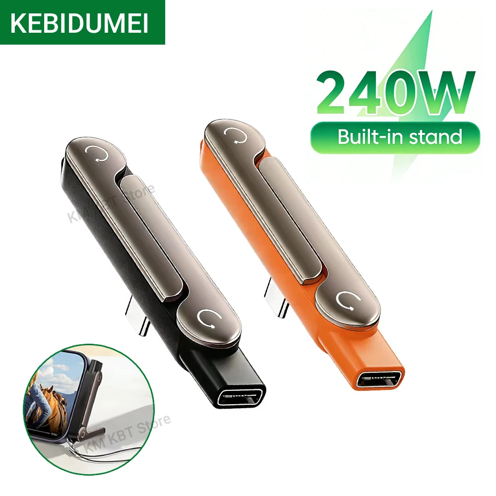 240W 2 in 1 Portable Foldable Phone Stand Fast Charging OTG Type-C Male to USB-C Female Converter For iphone17 16 Samsung