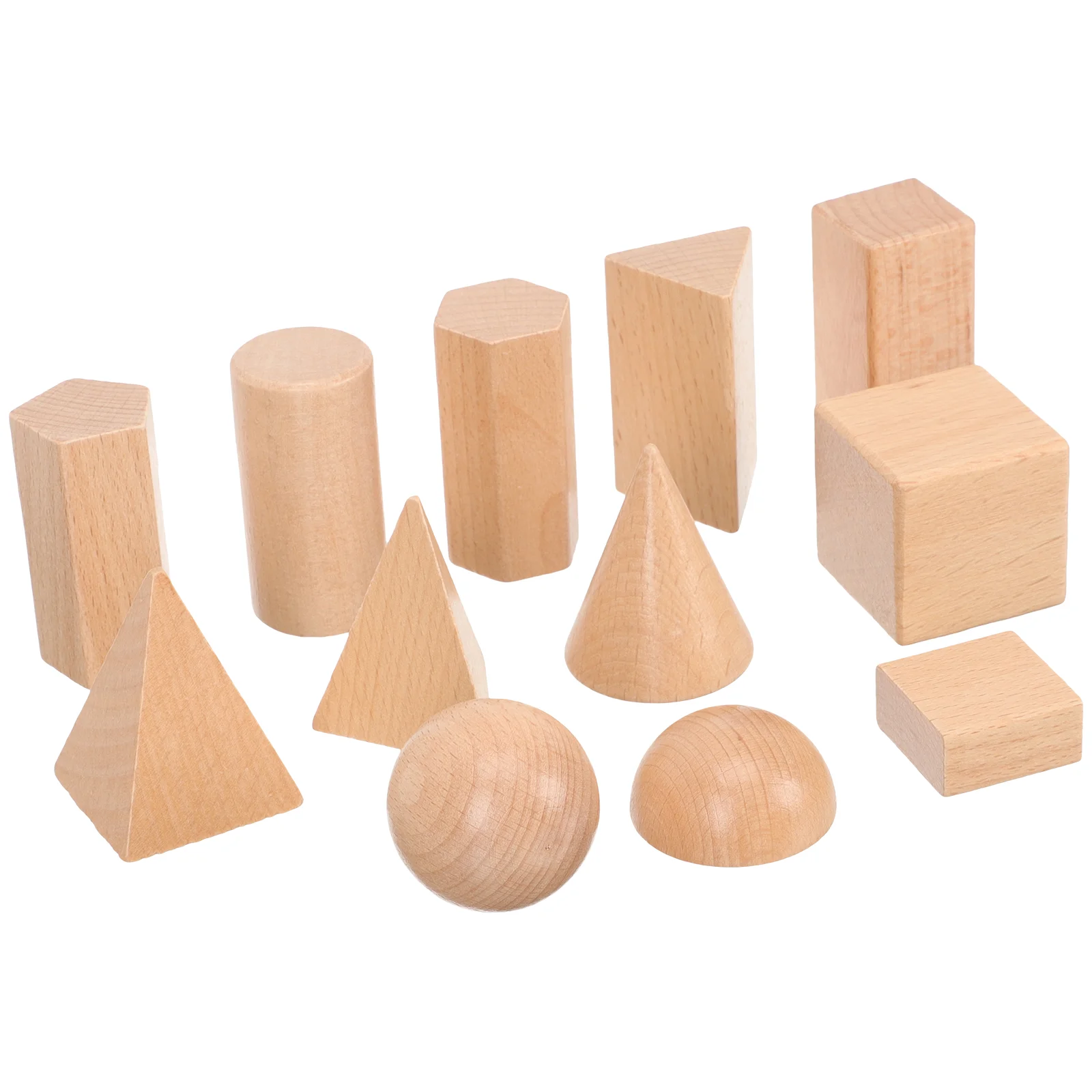 

12 Pcs Geometry Model Kids Toys 3d Shapes Math Manipulatives Pattern Blocks Teaching Aids Mini Wooden Geometric Attribute Child