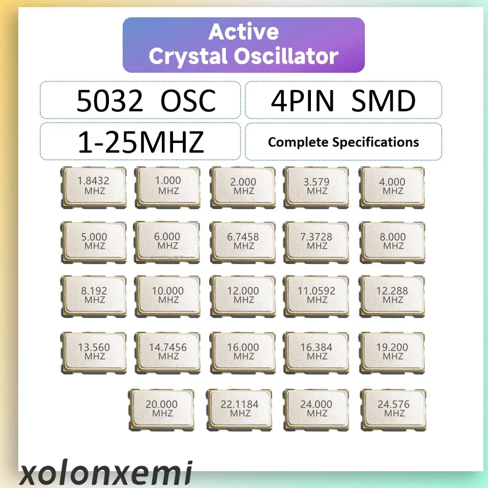 5pcs SMD 5032 Active Crystal Oscillator OSC 4Pin 1MHZ 2MHZ 4MHZ 5MHZ 6MHZ 8MHZ 12MHZ 16MHZ 20MHZ 24MHZ 5032 5*3.2 3.2X5.0MM