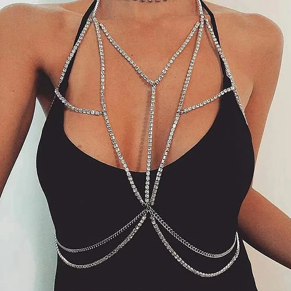 Retro Rhinestone Belly Chain For Women Sexy Bikini Prom Nightclub Body Chain Sexy Chain Chest Chain For Girl