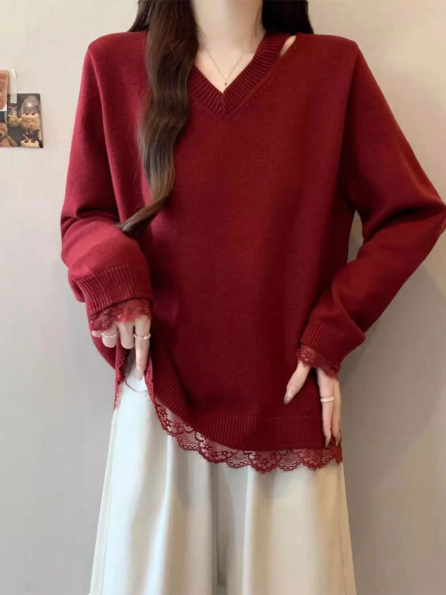 

Красный длинный свеч V-Ne, трикотажная основа irt, женский весенний топ больших размеров, скрывает живот, повседневный топ из мягкого полиэстера для внутренней одежды