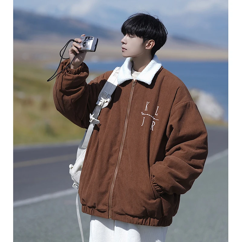 

Мужская зимняя куртка в американском ретро-стиле, утепленная флисом, из вельвета и хлопка, модная, больших размеров, хлопковая одежда